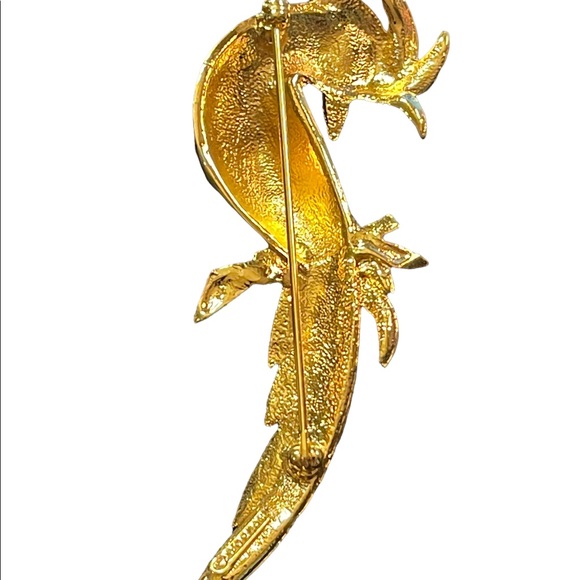 Vintage 1980s Bird of Paradise Large D orlan Crystal enameled bird brooch gold - Picture 8 of 10